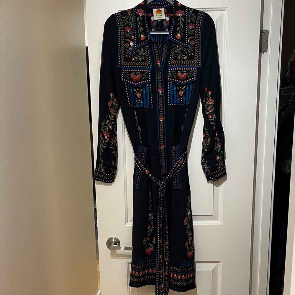 FARM RIO tie waist toucan dress with Floral Accents - Sz M EUC
